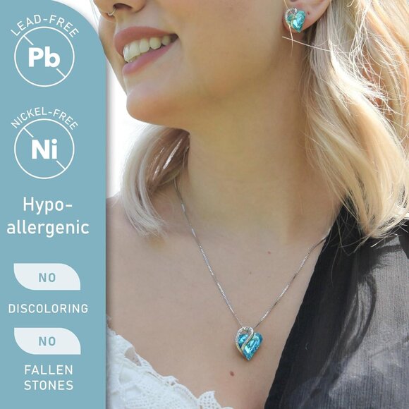 Infinity Love Birthstone Heart Pendant Aquamarine Blue Necklace Women Mom Silver - Picture 2 of 8